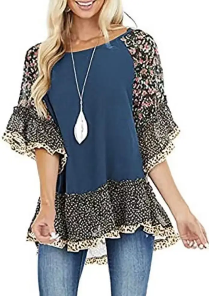 2024 Spring T-Shirt with Leopard Print & Bat Sleeves - Image 7