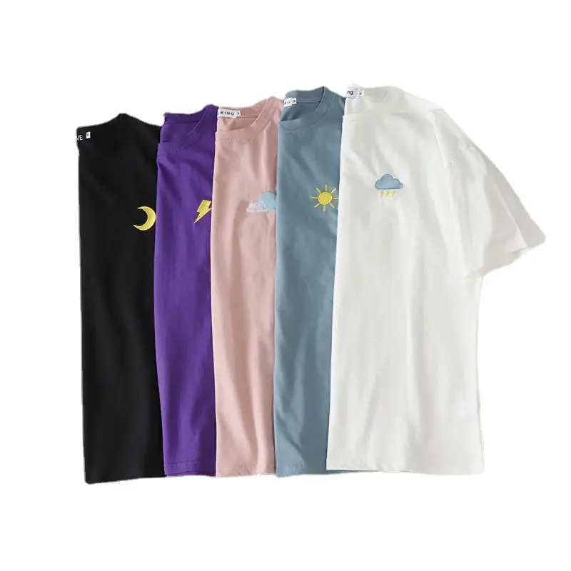 2022 Summer Embroidered T-Shirt Women Black Purple Pink Blue White - Image 10