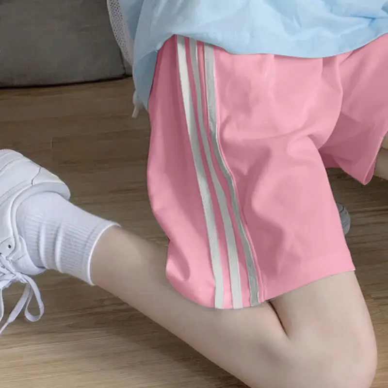 Women Pink Striped Running Shorts Summer Casual - Image 6
