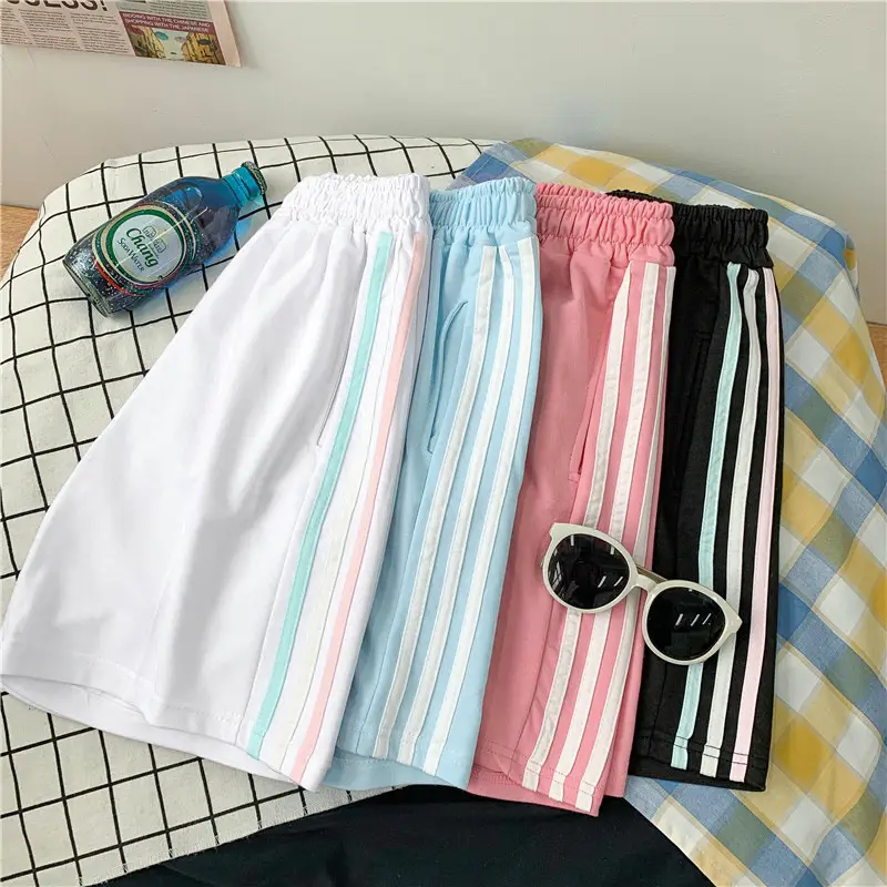 Women Pink Striped Running Shorts Summer Casual - Image 9