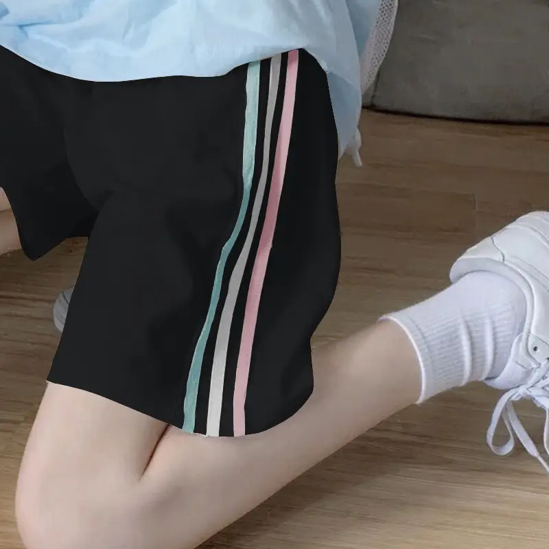 Women Pink Striped Running Shorts Summer Casual - Image 2