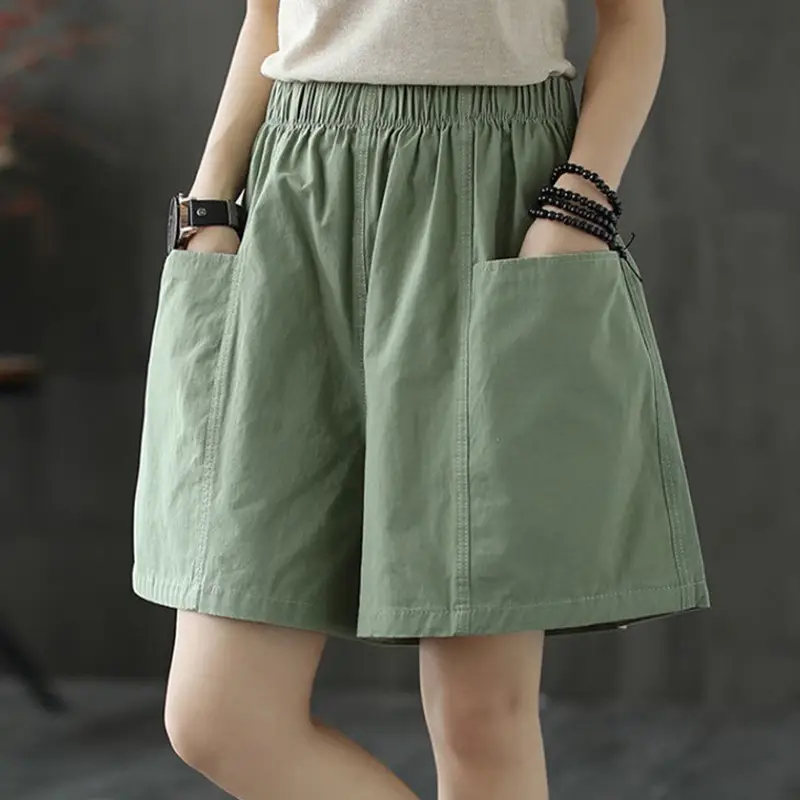 Red Cotton Wide-leg Shorts for Women Summer Loose Fit - Image 5