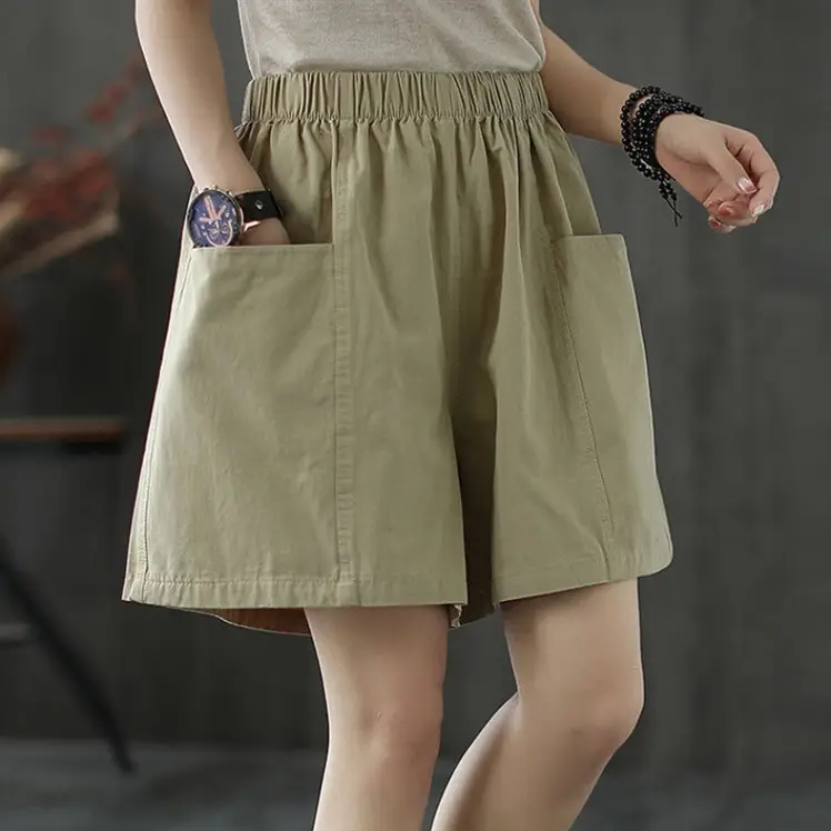 Red Cotton Wide-leg Shorts for Women Summer Loose Fit - Image 7