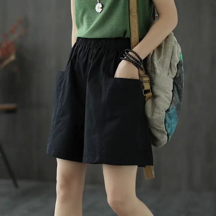 Red Cotton Wide-leg Shorts for Women Summer Loose Fit - Image 8