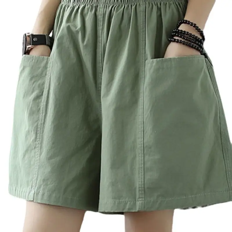 Red Cotton Wide-leg Shorts for Women Summer Loose Fit - Image 9