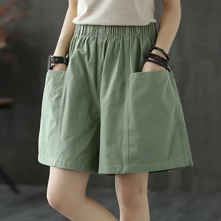 Red Cotton Wide-leg Shorts for Women Summer Loose Fit - Image 3