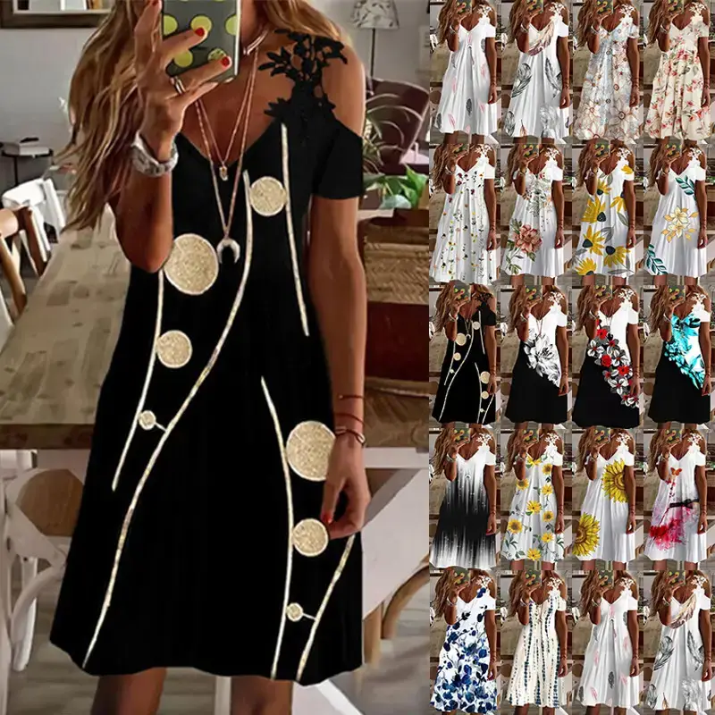 2023 Women's White Feather Print Summer Dress - Image 17