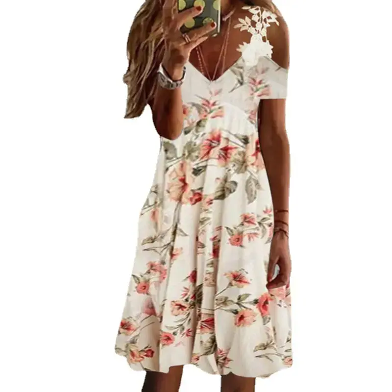 2023 Women's White Feather Print Summer Dress - Image 20