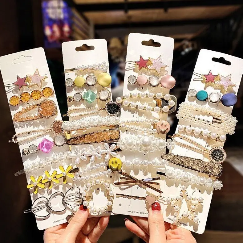 Korean Style Pearl Hairpins Set with Bear Clip - Image 39