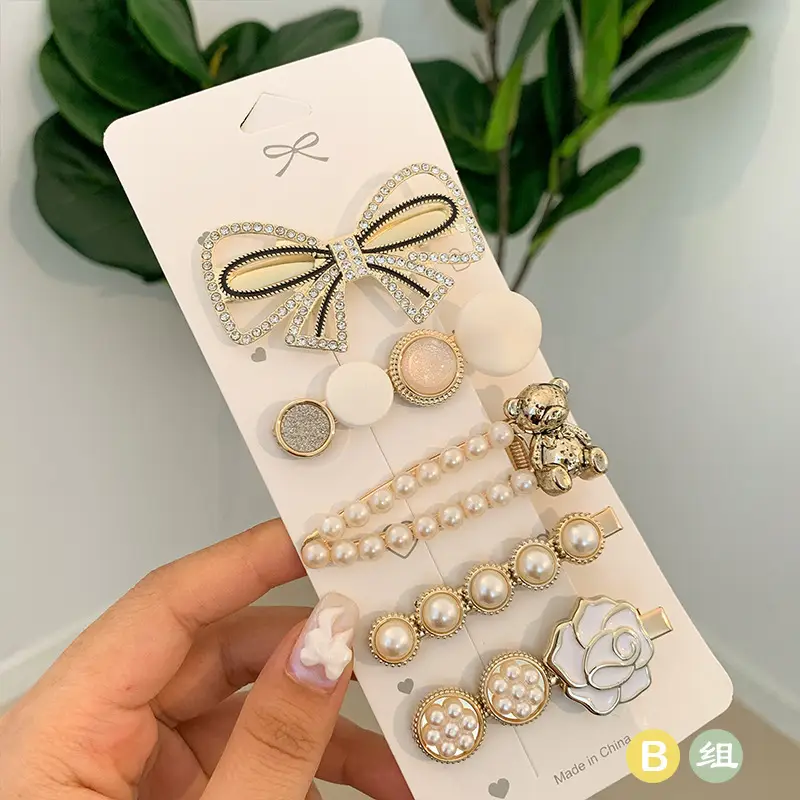 Korean Style Pearl Hairpins Set with Bear Clip - Image 11