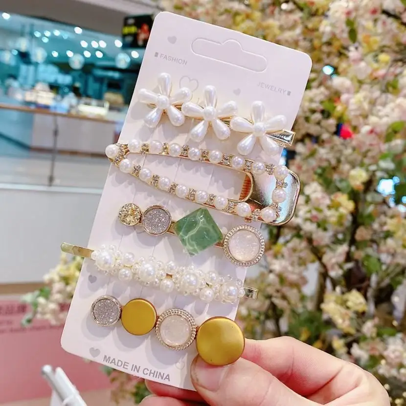 Korean Style Pearl Hairpins Set with Bear Clip - Image 23