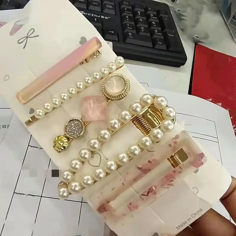 Korean Style Pearl Hairpins Set with Bear Clip - Image 4