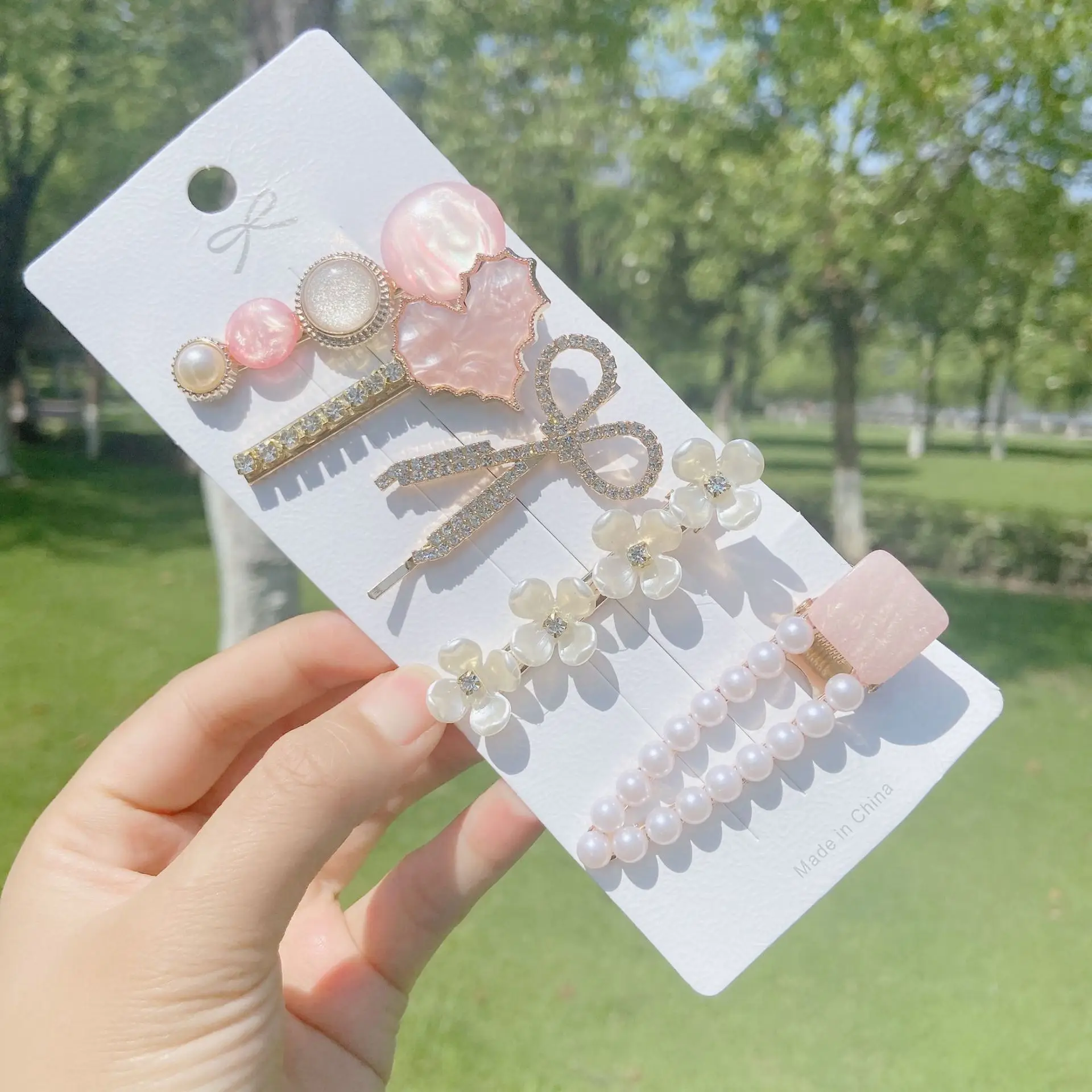Korean Style Pearl Hairpins Set with Bear Clip - Image 7