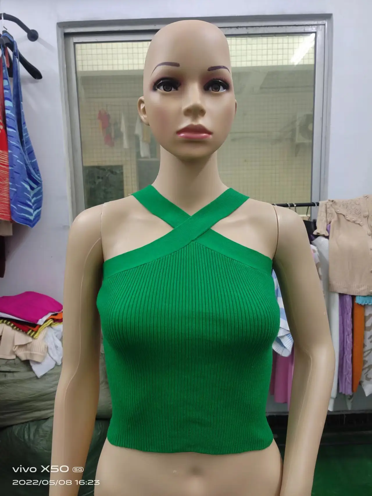 White Cross Halter Knit Camisole Backless Top - Image 2