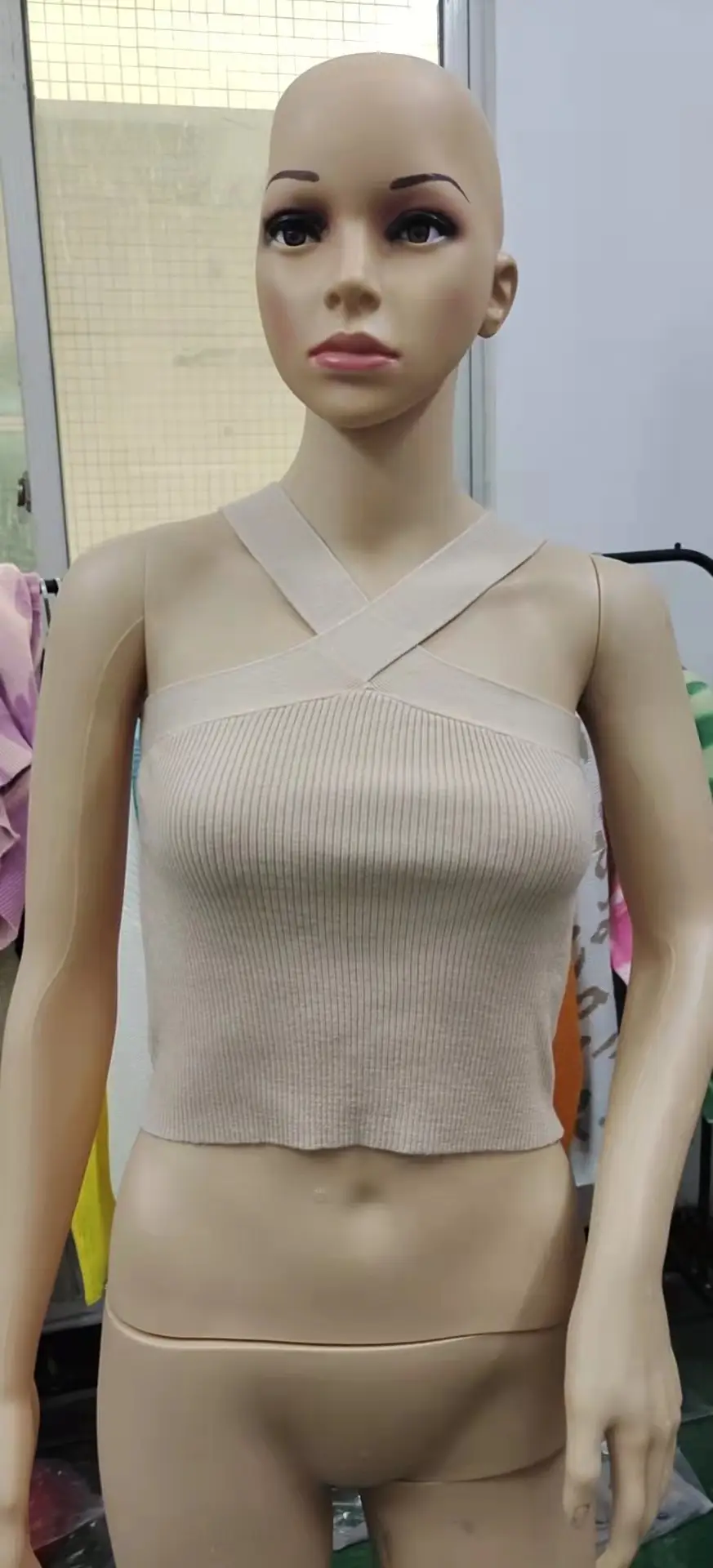 White Cross Halter Knit Camisole Backless Top - Image 7