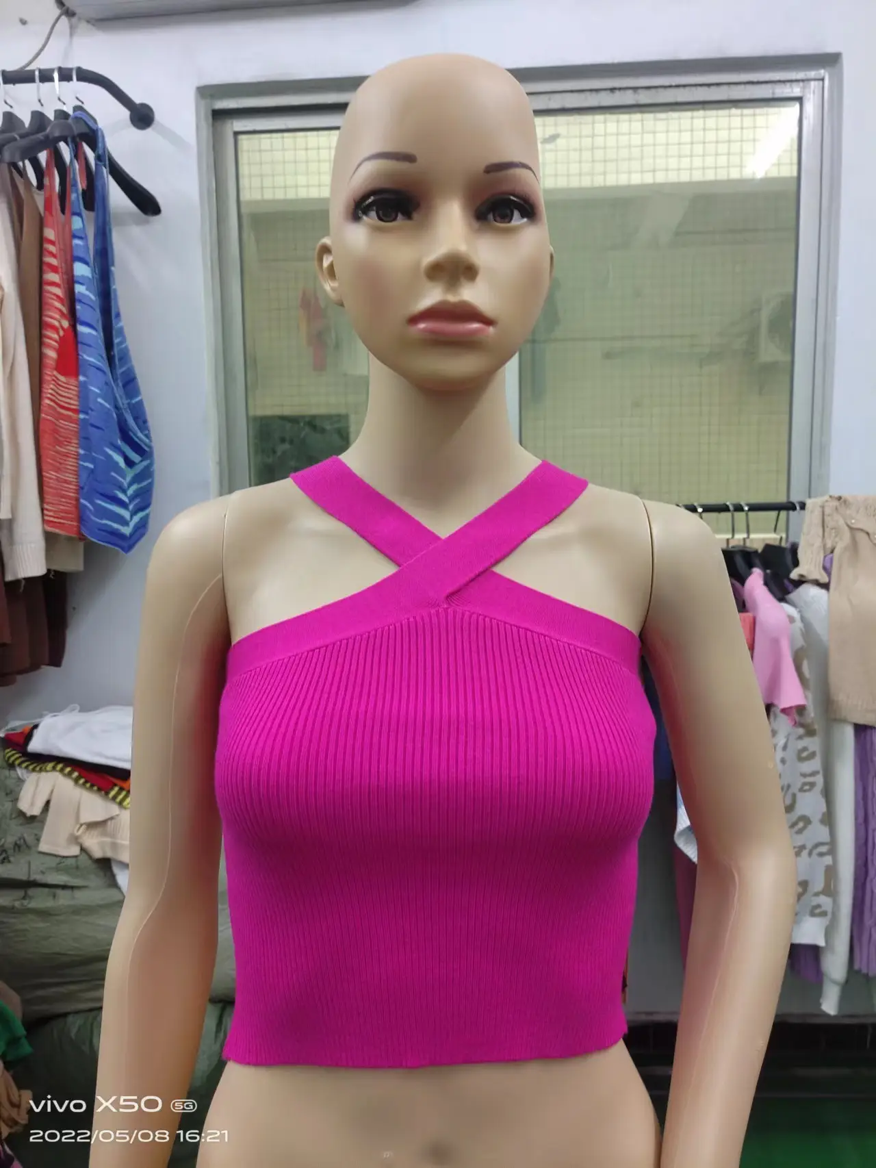 White Cross Halter Knit Camisole Backless Top - Image 8