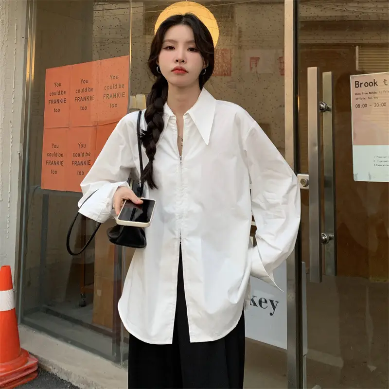 Women Korean Style Light Blue Split Shirt Spring Autumn — feature 17