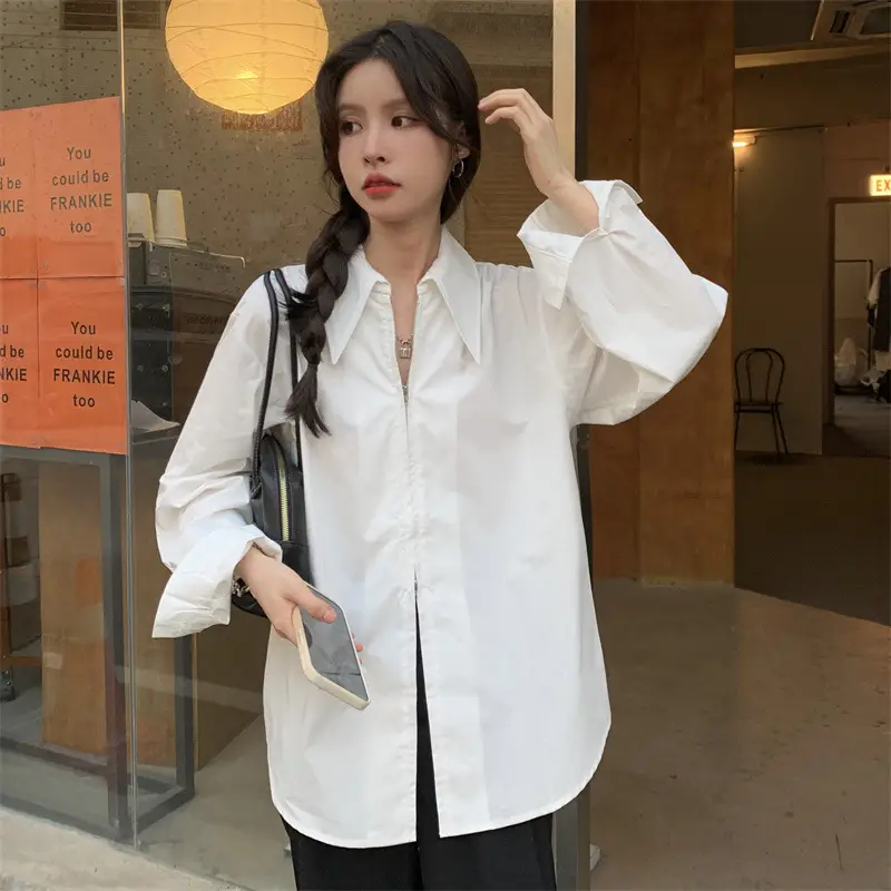 Women Korean Style Light Blue Split Shirt Spring Autumn — feature 18