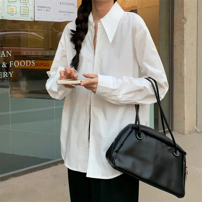 Women Korean Style Light Blue Split Shirt Spring Autumn — feature 20