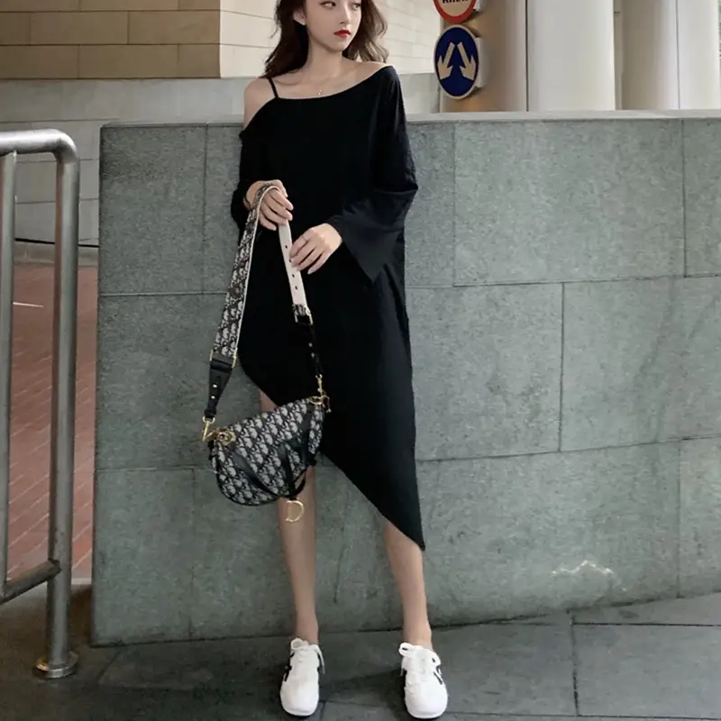 Black Off-Shoulder Slip Skirt Set for Women