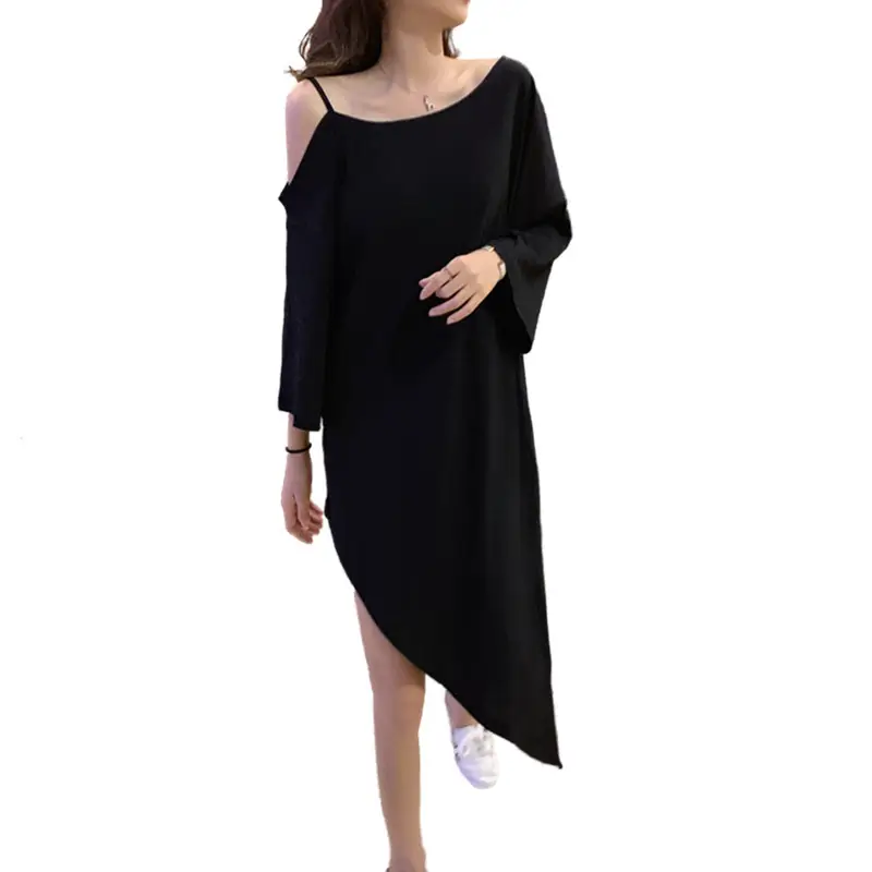 Black Off-Shoulder Slip Skirt Set for Women