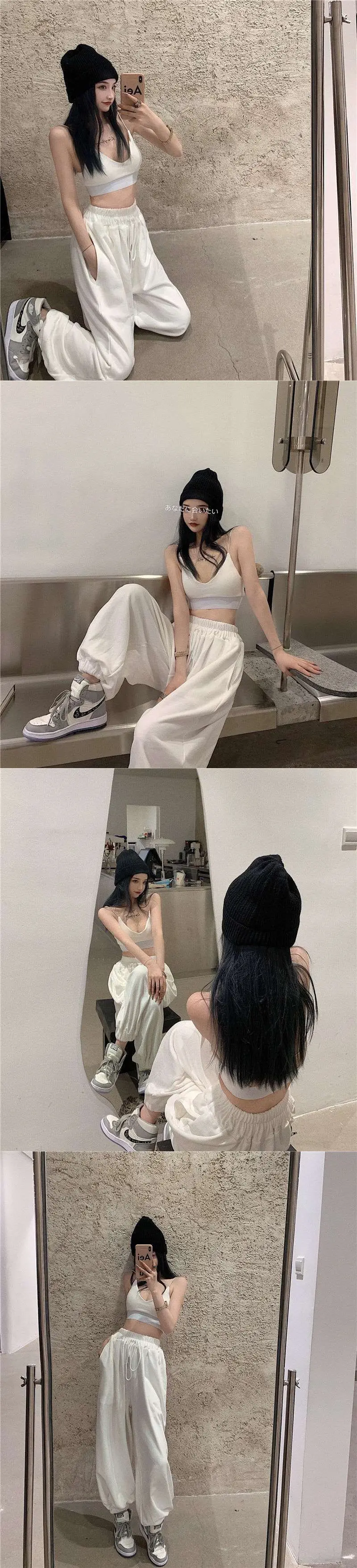 Women's White Loose Harem Pants Ankle-Tied Casual Summer — feature 3