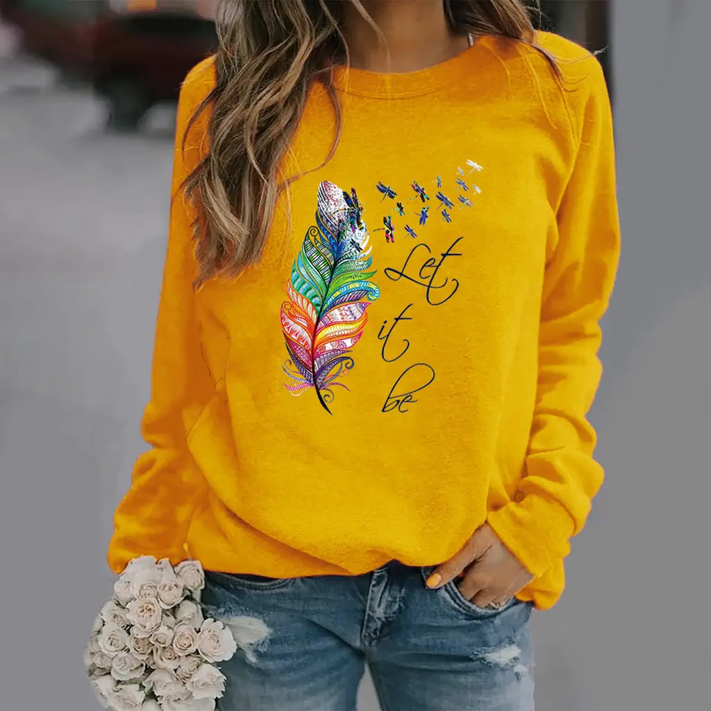 Yellow Feather Printed Long Sleeve Sweatshirt - Image 14
