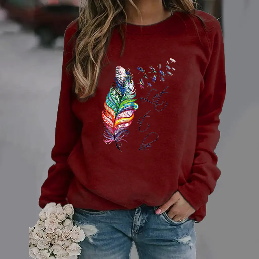 Yellow Feather Printed Long Sleeve Sweatshirt - Image 11