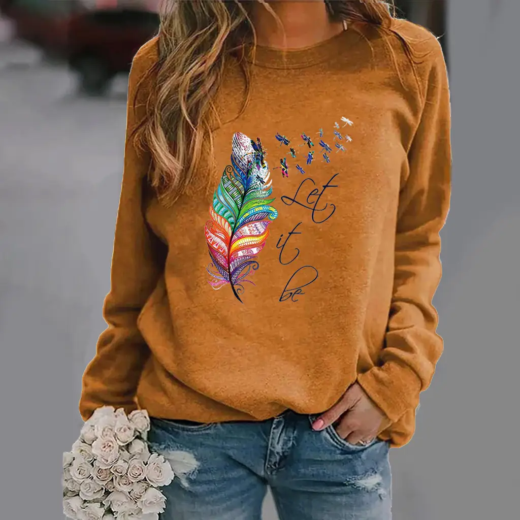 Yellow Feather Printed Long Sleeve Sweatshirt - Image 2