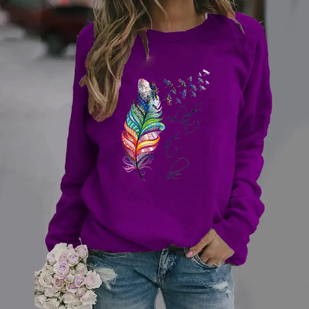 Yellow Feather Printed Long Sleeve Sweatshirt - Image 6