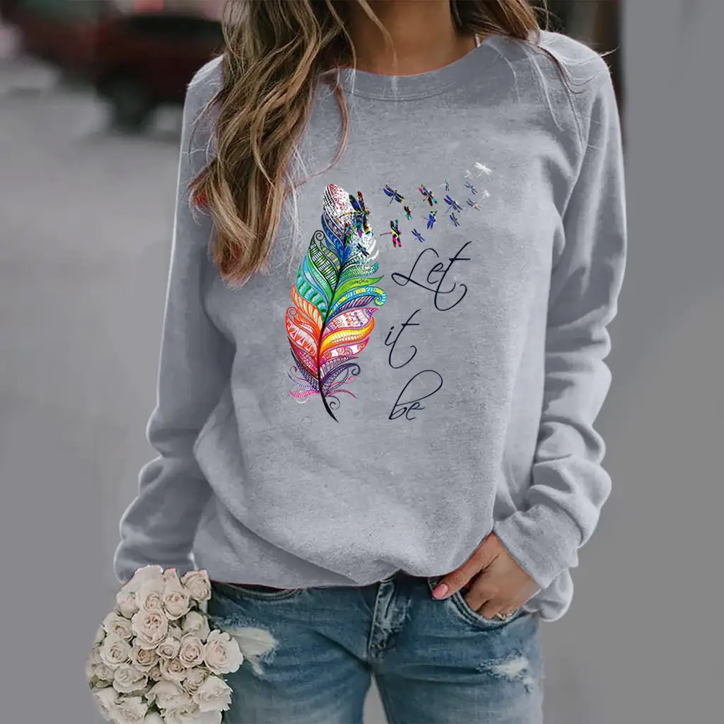 Yellow Feather Printed Long Sleeve Sweatshirt - Image 7