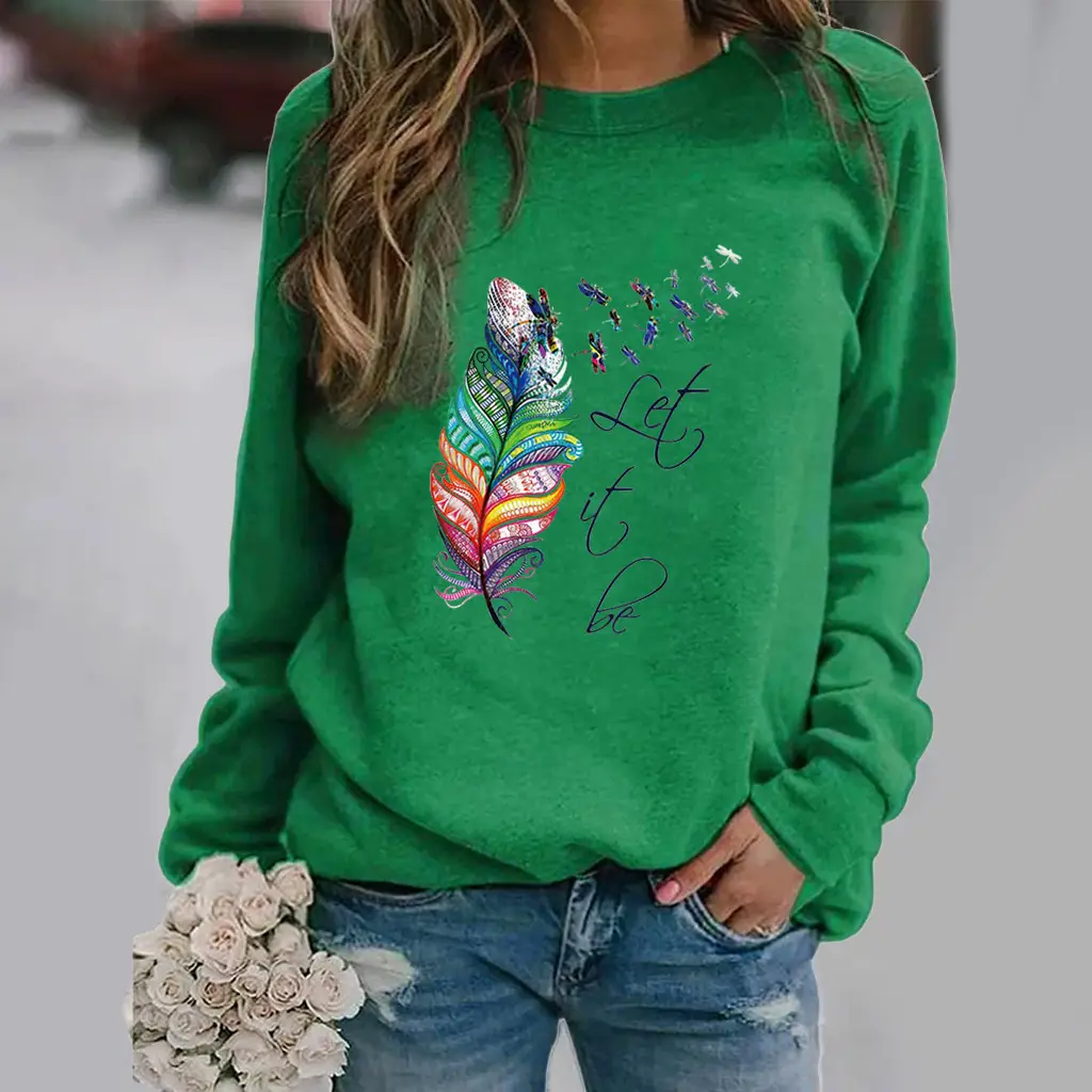 Yellow Feather Printed Long Sleeve Sweatshirt - Image 8