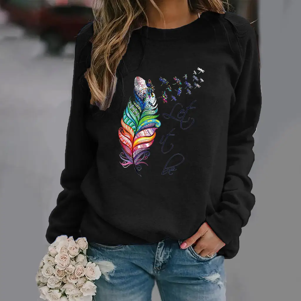 Yellow Feather Printed Long Sleeve Sweatshirt - Image 9