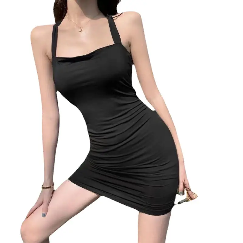 Women's Black Neck Hanging Strap Dress Tight Hip Skirt Summer 2023 - Image 7