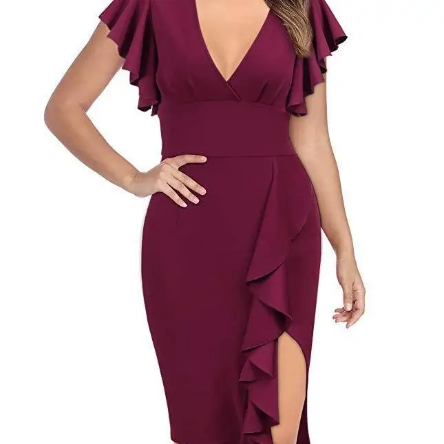Green Ruffled Sleeve Pencil Dress for Women - Image 9