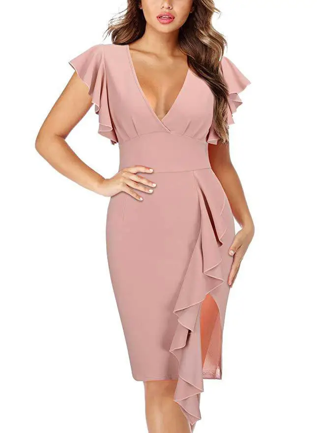 Green Ruffled Sleeve Pencil Dress for Women - Image 5