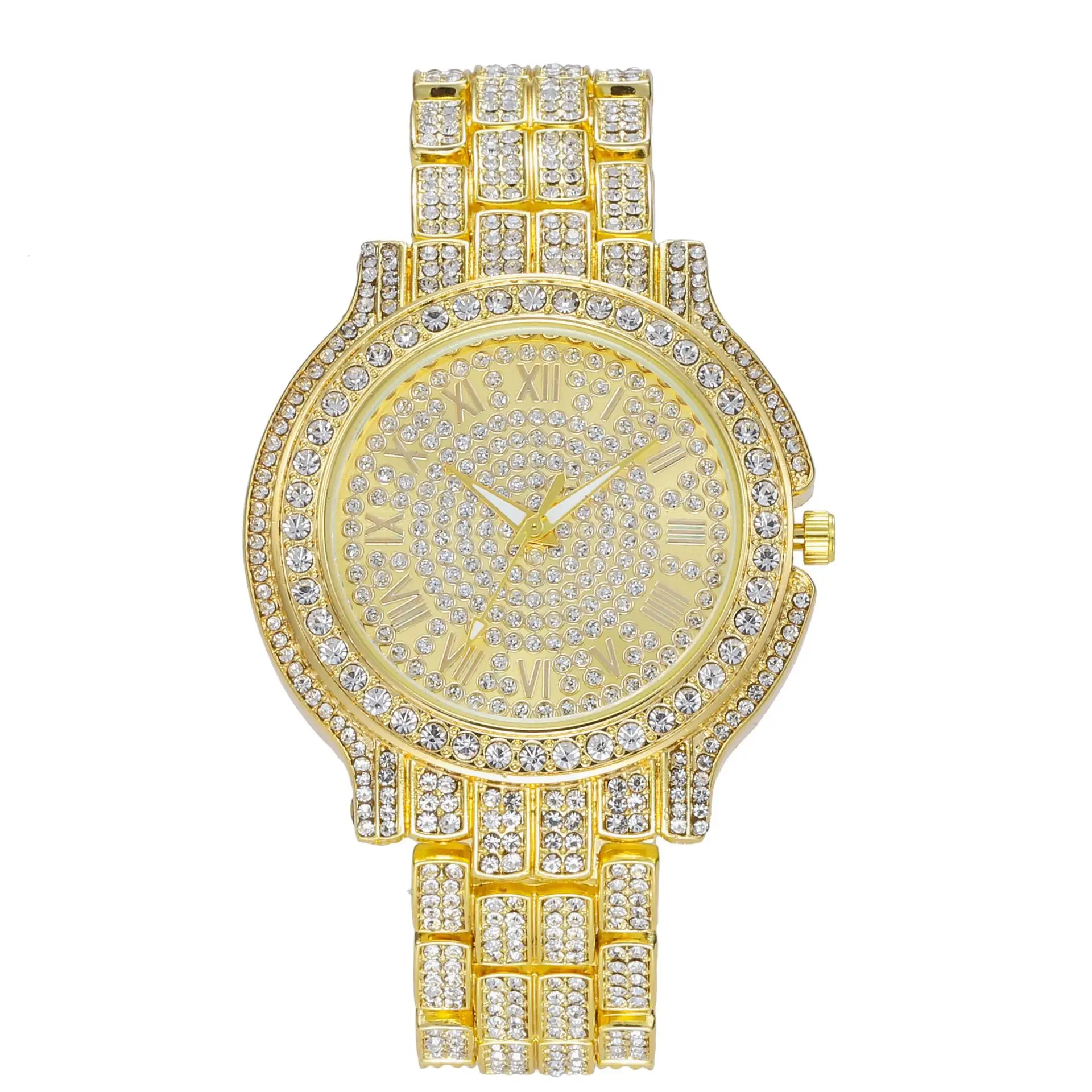 High-End Diamond-Encrusted Men's Watch with Steel Band