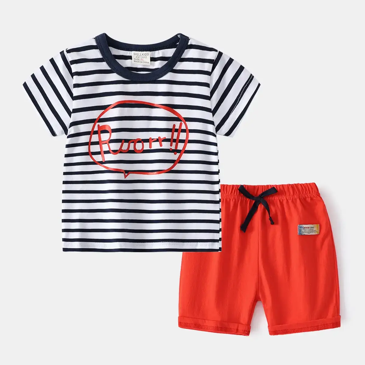 Boys Red Frog Print Shorts Set 2023 Summer - Image 4