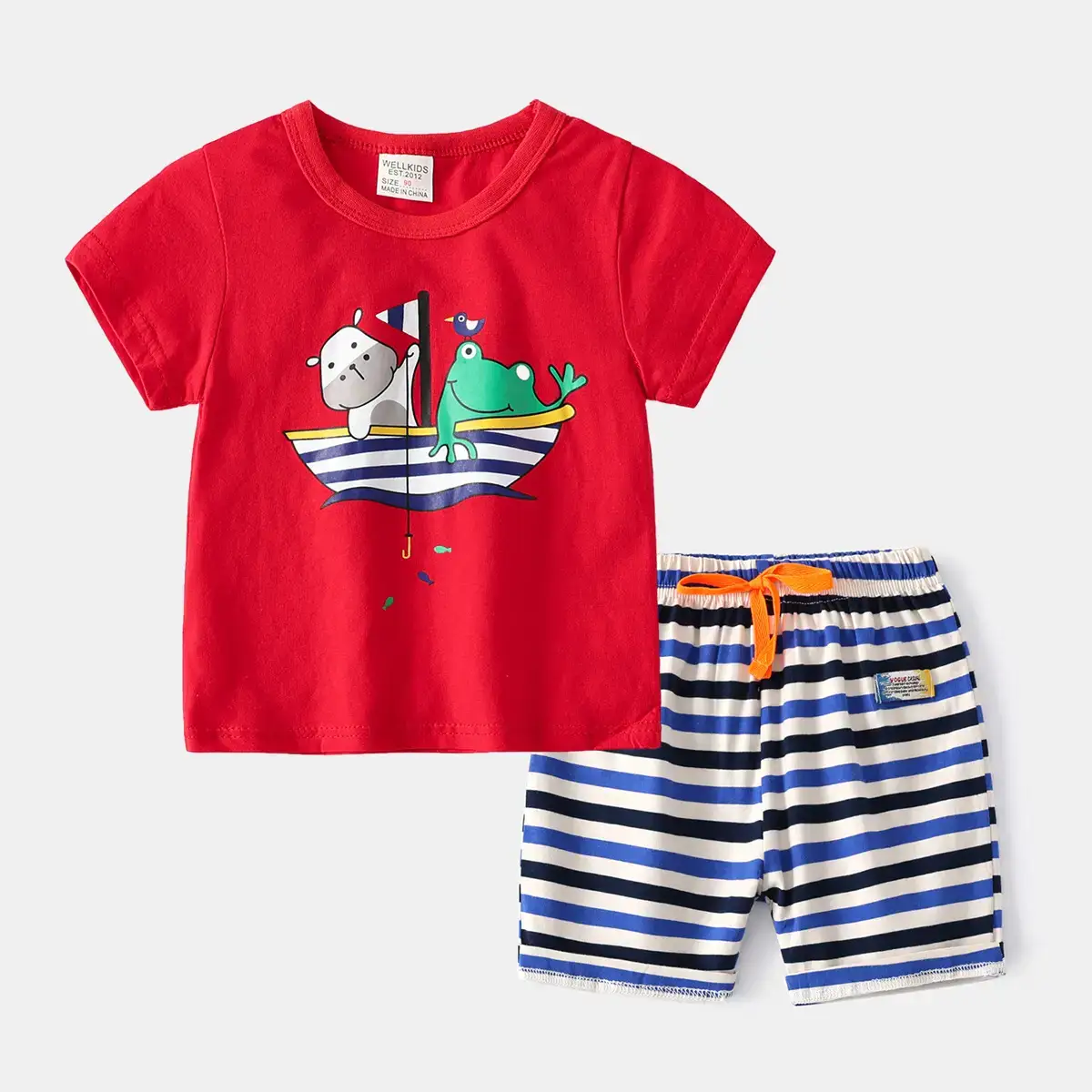 Boys Red Frog Print Shorts Set 2023 Summer - Image 5