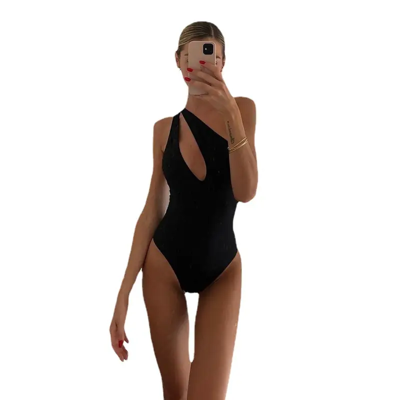 Black Off-Shoulder Hollow Slim Bodysuit for Women - Image 7