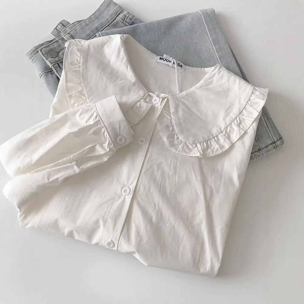 Women's White Collar Shirt 2022 Spring Autumn New Design - Image 2