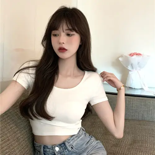 Women Black Crop Top Short Sleeve 2025