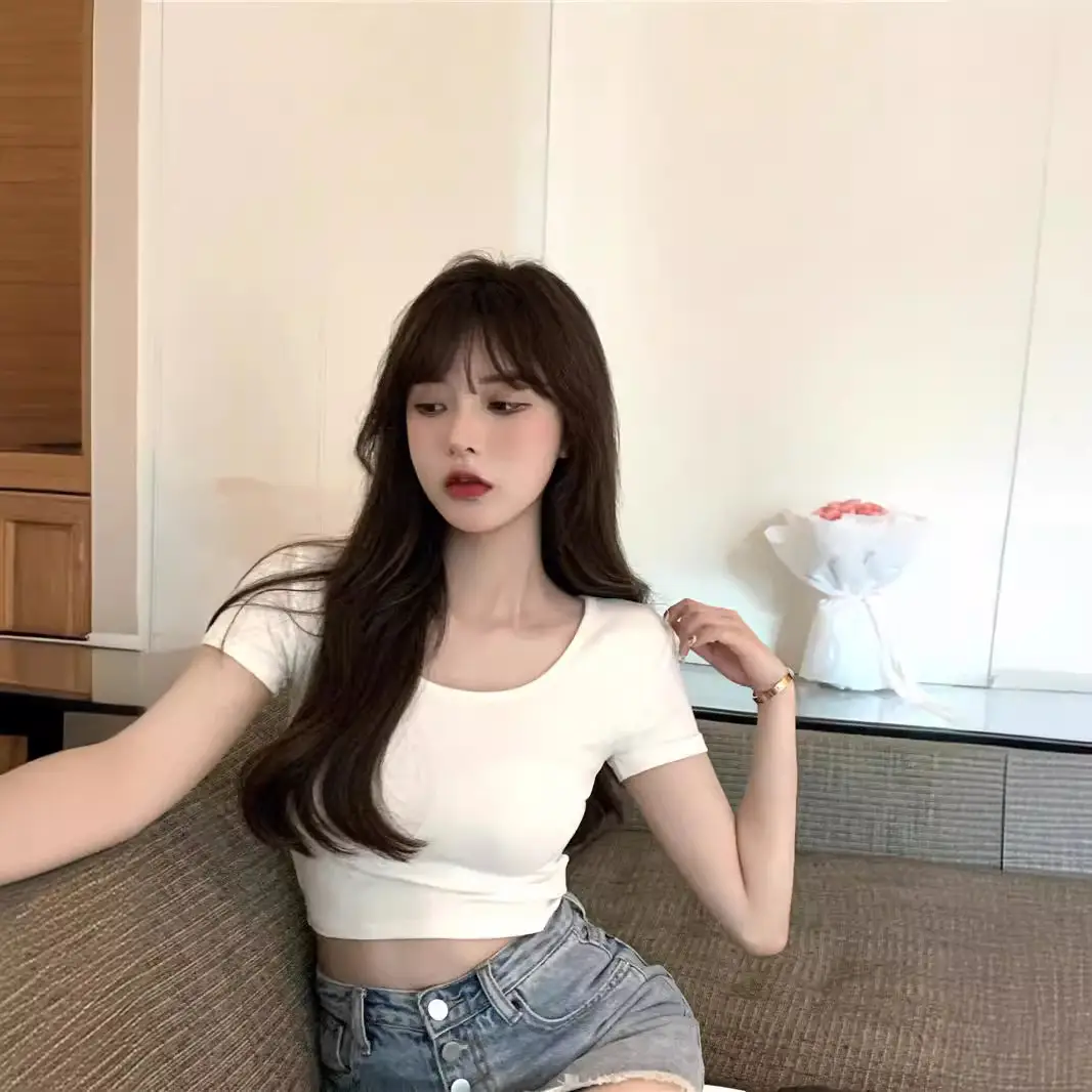 Women Black Crop Top Short Sleeve 2025