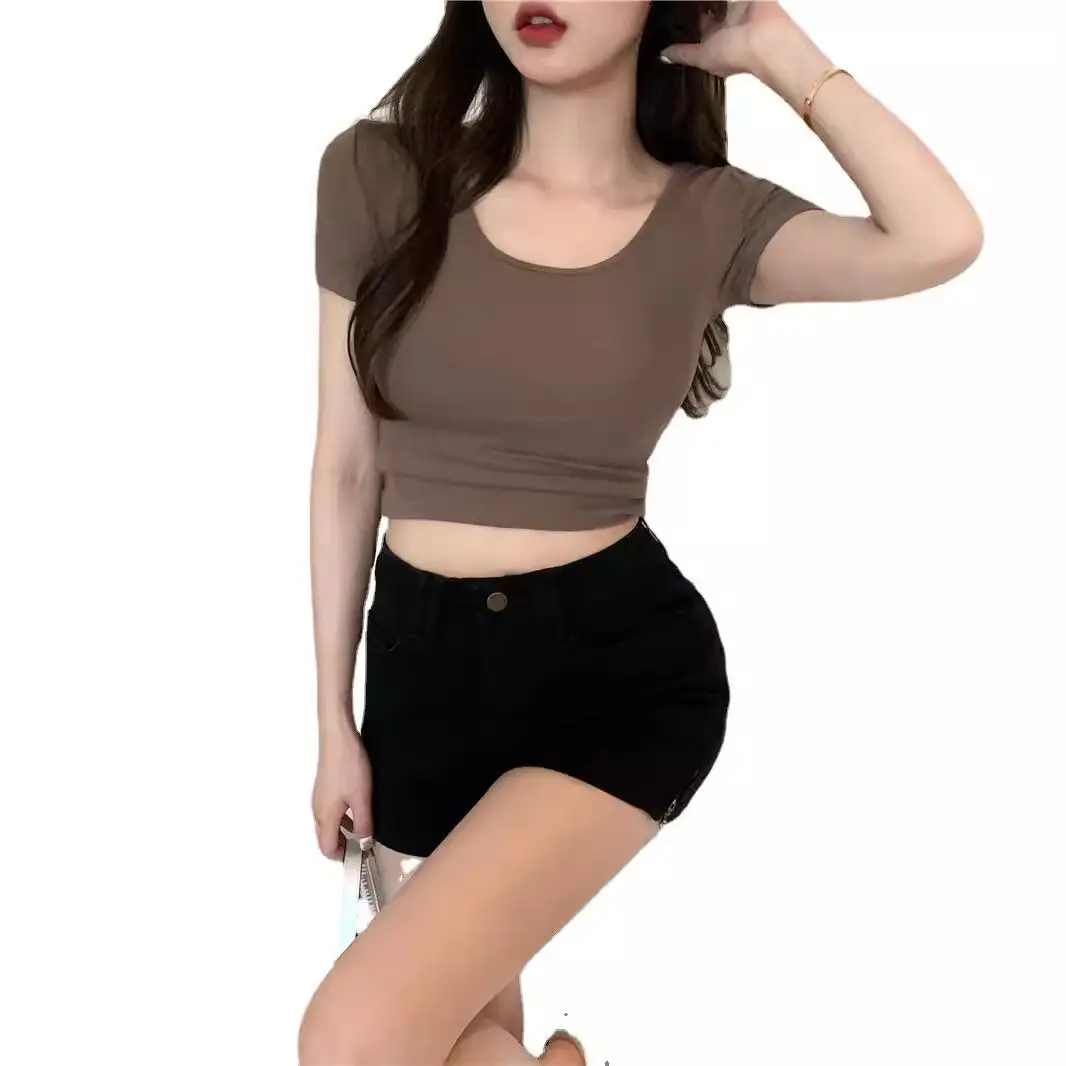 Women Black Crop Top Short Sleeve 2025