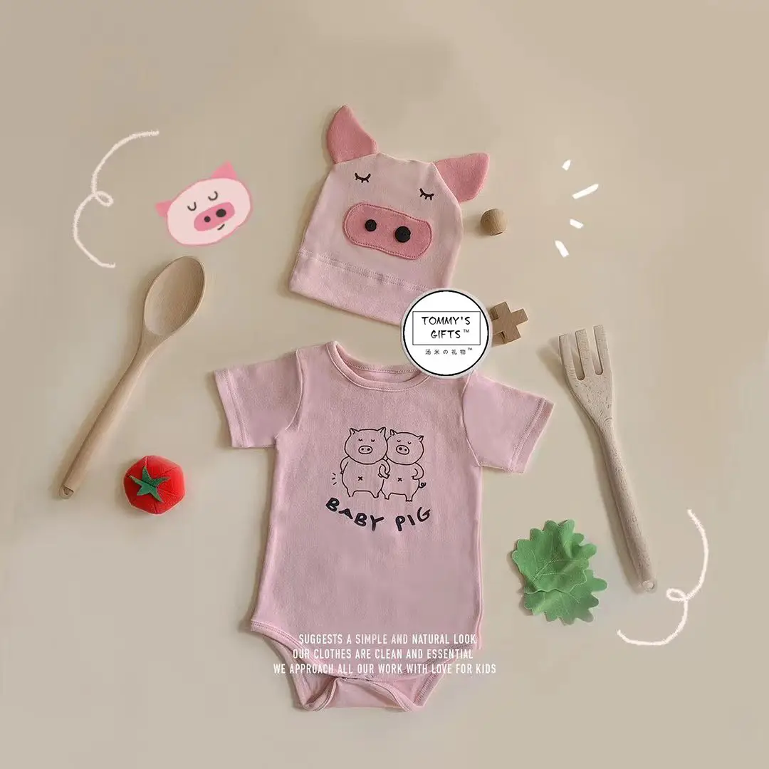 Pink Piggy Print Baby Jumpsuit Set for Girls 2025