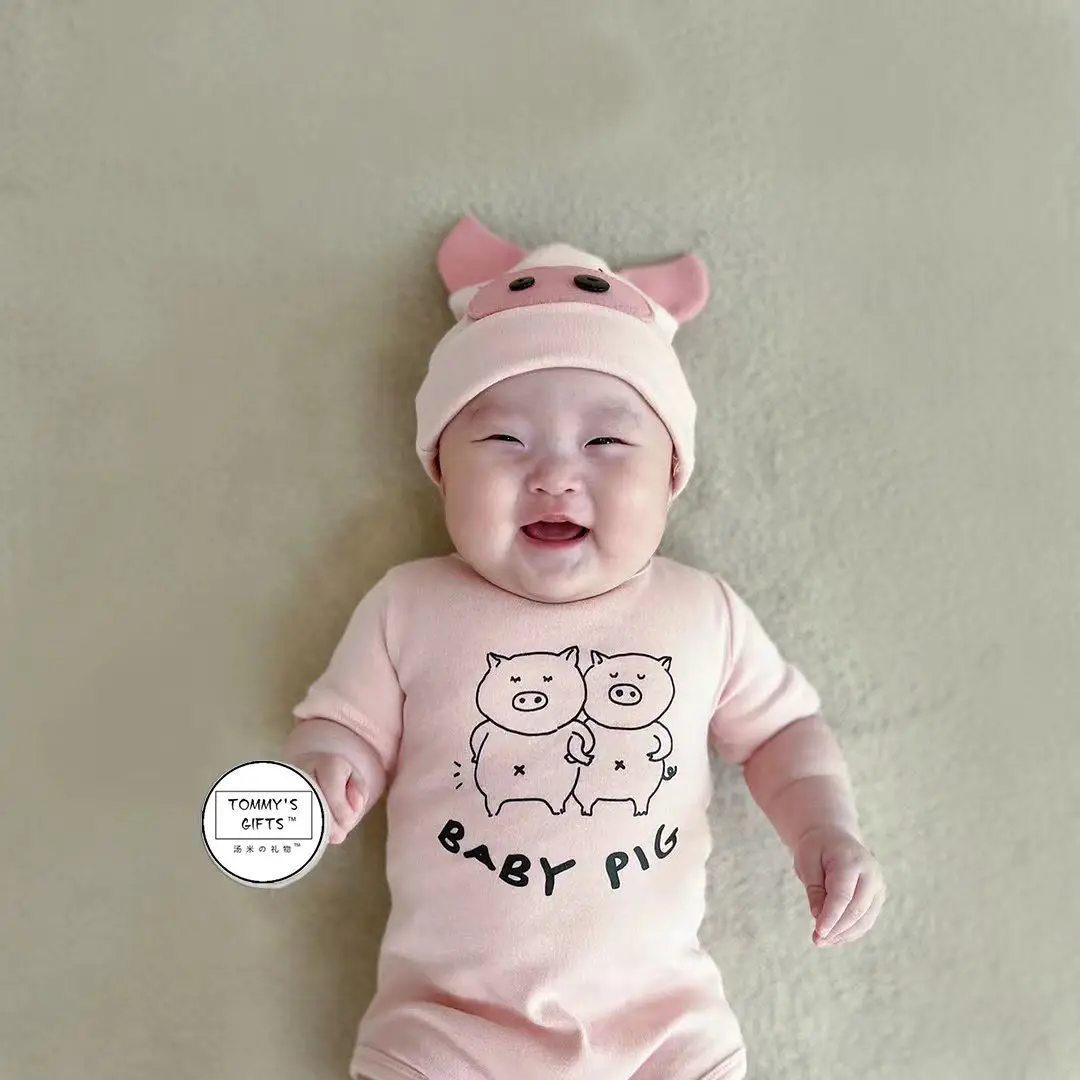 Pink Piggy Print Baby Jumpsuit Set for Girls 2025