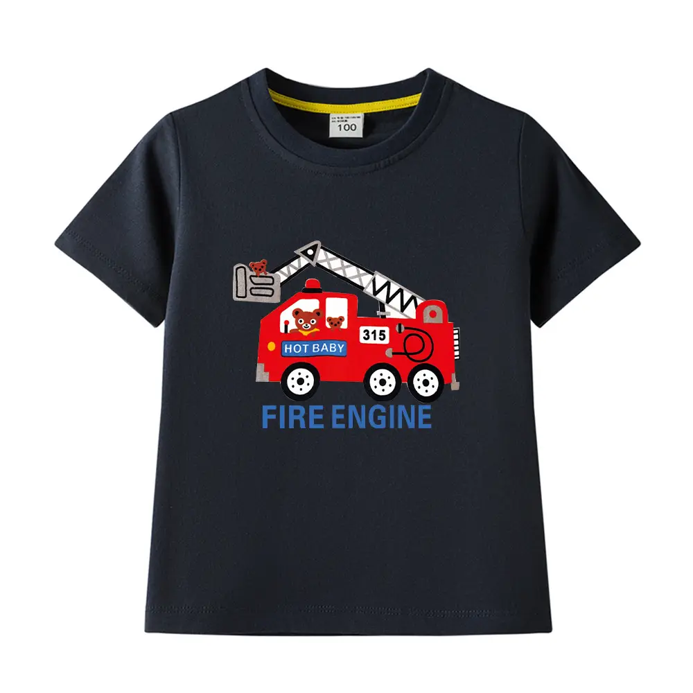 2022 Kids Fire Engine T-Shirt Orange Cotton Round Neck Short Sleeve - Image 18