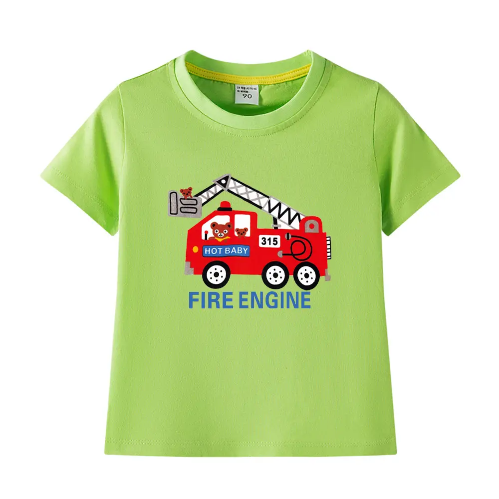 2022 Kids Fire Engine T-Shirt Orange Cotton Round Neck Short Sleeve - Image 21