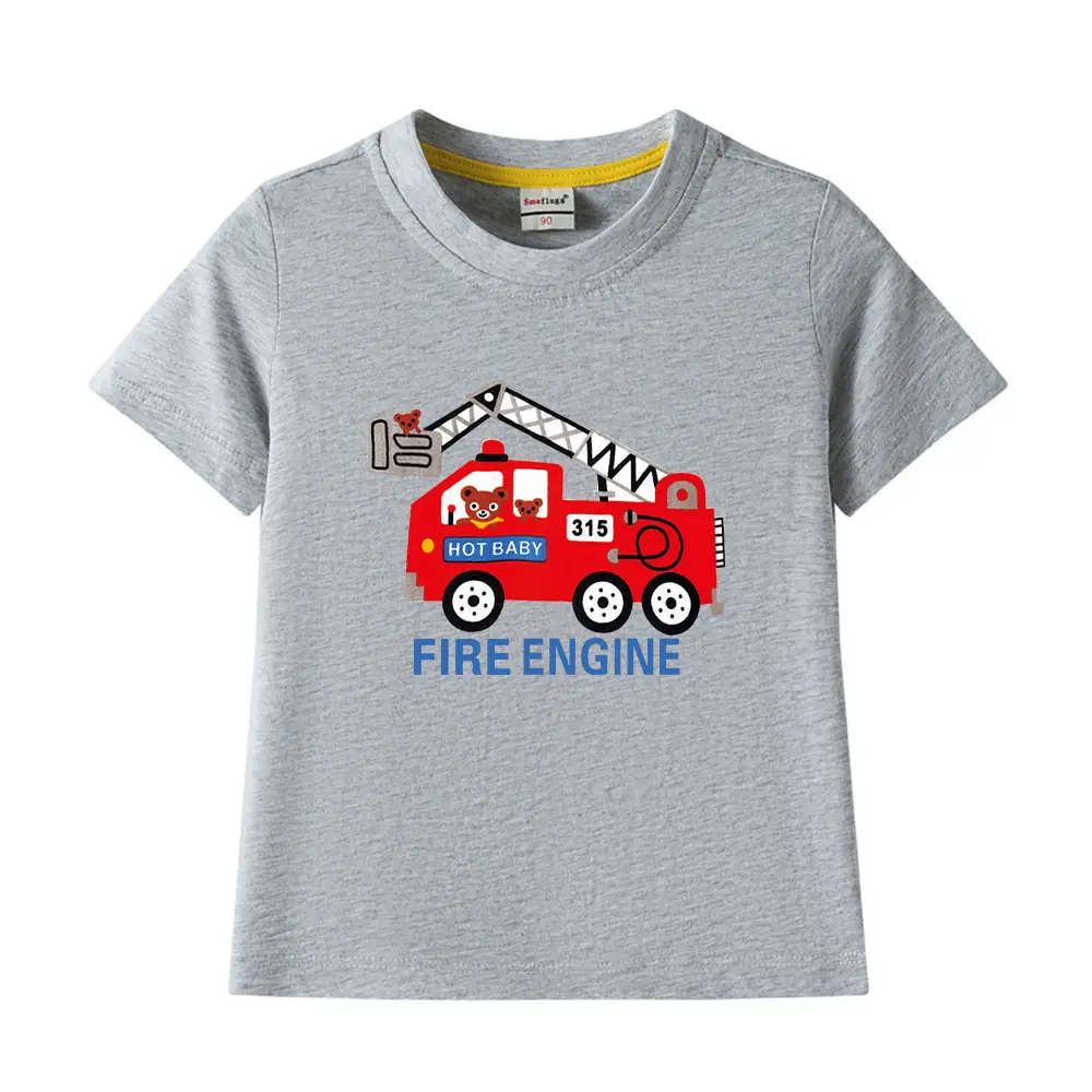 2022 Kids Fire Engine T-Shirt Orange Cotton Round Neck Short Sleeve - Image 22