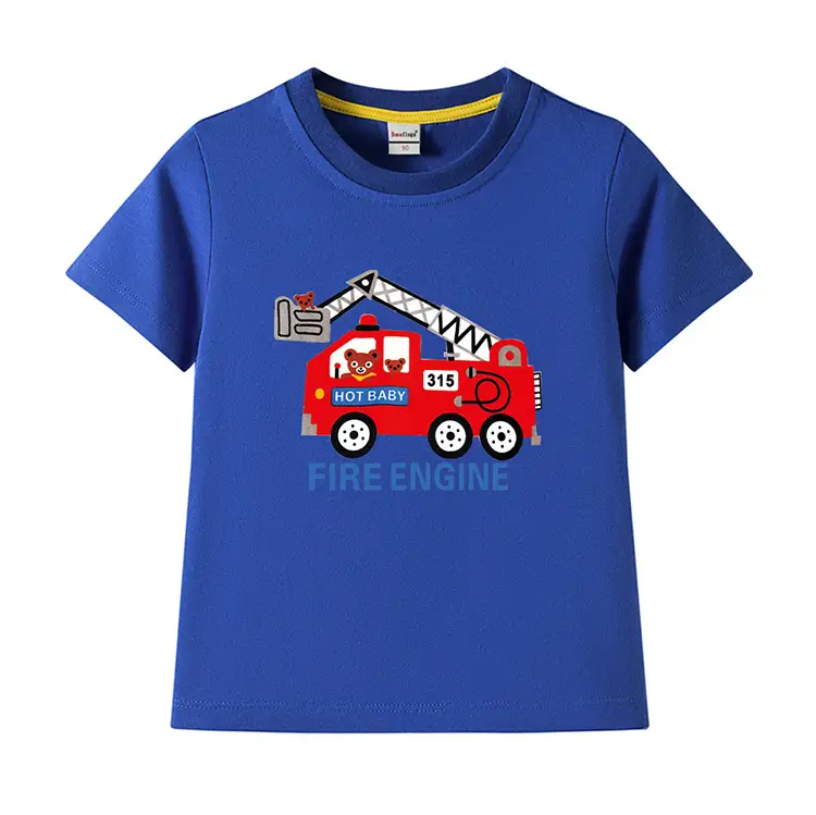 2022 Kids Fire Engine T-Shirt Orange Cotton Round Neck Short Sleeve — feature 10